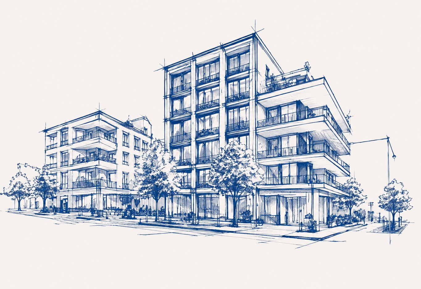 Croquis d'architecte d'immeubles résidentiels