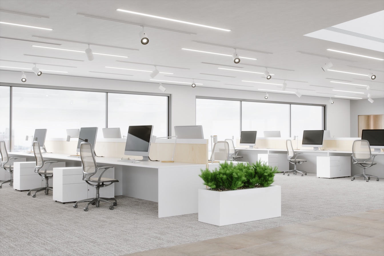 Open space vacant en quartier d'affaires, avant transformation